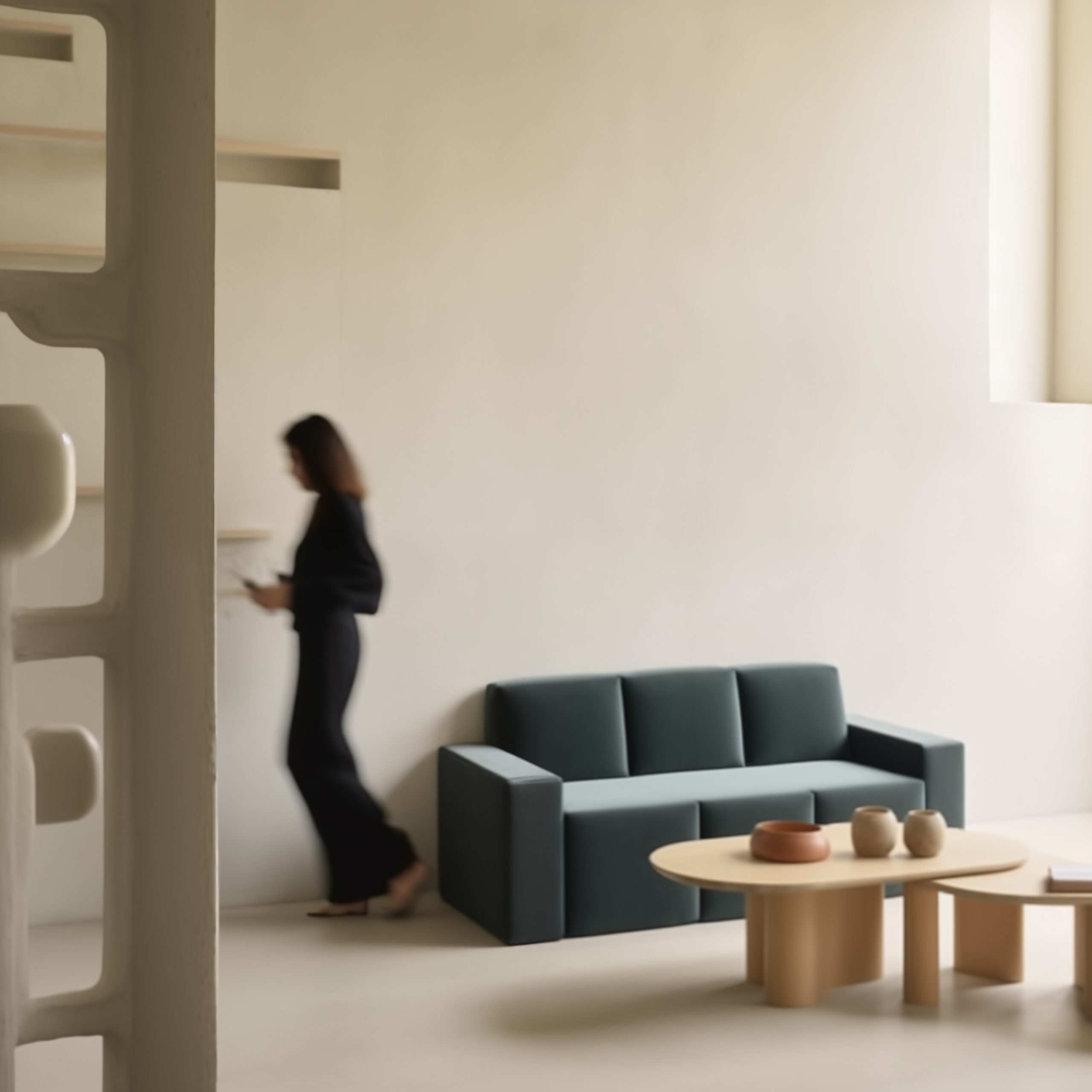 there-is-woman-standing-room-with-couch-table-generative-ai