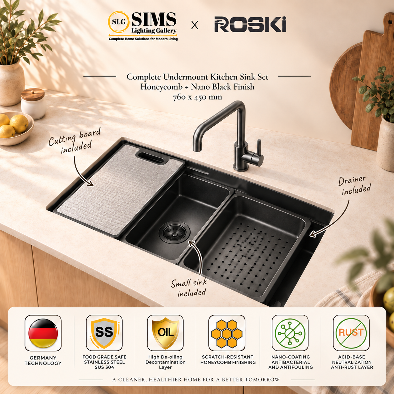 Undermount Honeycomb Kitchen Sink NANO Black Stainless Steel