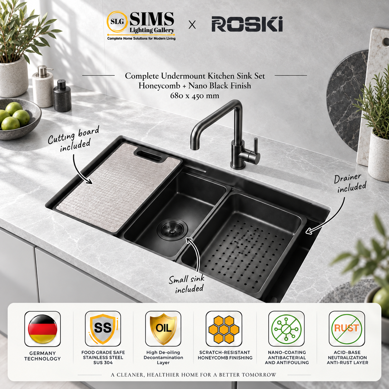 Undermount Honeycomb Kitchen Sink NANO Black Stainless Steel Sink