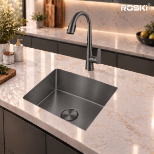 Undermount Embossed Kitchen Sink NANO Black Stainless Steel – ROSKI KS-5545-BK-EM