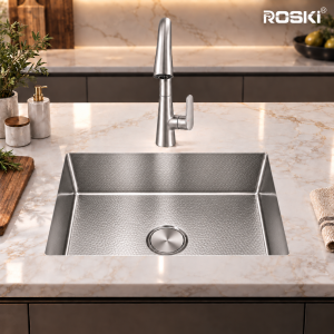 Undermount Embossed Kitchen Sink NANO Grey Stainless Steel – ROSKI KS-6145-SS-EM