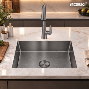 Undermount Embossed Kitchen Sink NANO Black Stainless Steel – ROSKI KS-6145-BK-EM