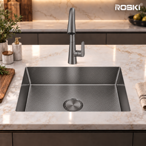 Undermount Embossed Kitchen Sink NANO Black Stainless Steel – ROSKI KS-6845-BK-EM