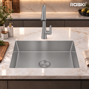 Undermount Embossed Kitchen Sink NANO Grey Stainless Steel – ROSKI KS-6845-SS-EM