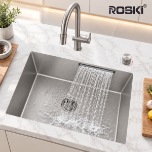 Undermount Embossed Kitchen Sink NANO Grey Stainless Steel – ROSKI KS-6845-SS-EM