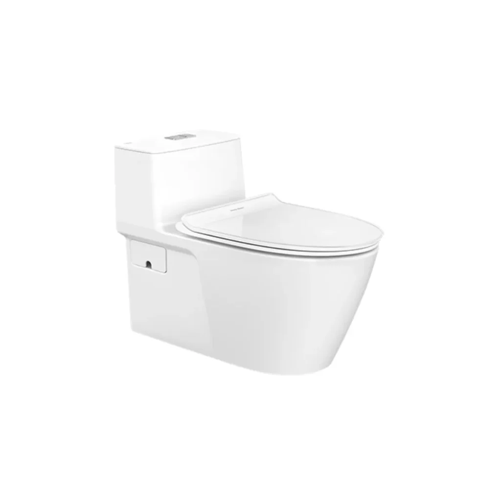 American Standard CL20075-6DASGCBT one piece water closet in white with a slim seat and cover, shown from the side on a white background