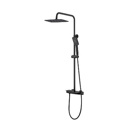 Modern black shower set with handheld and overhead shower head for contemporary bathroom interiors.