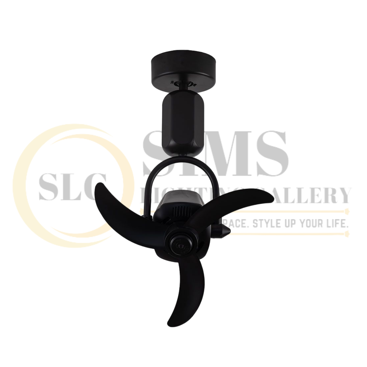 Fanco Vino 18 inch corner fan in black, ceiling mounted