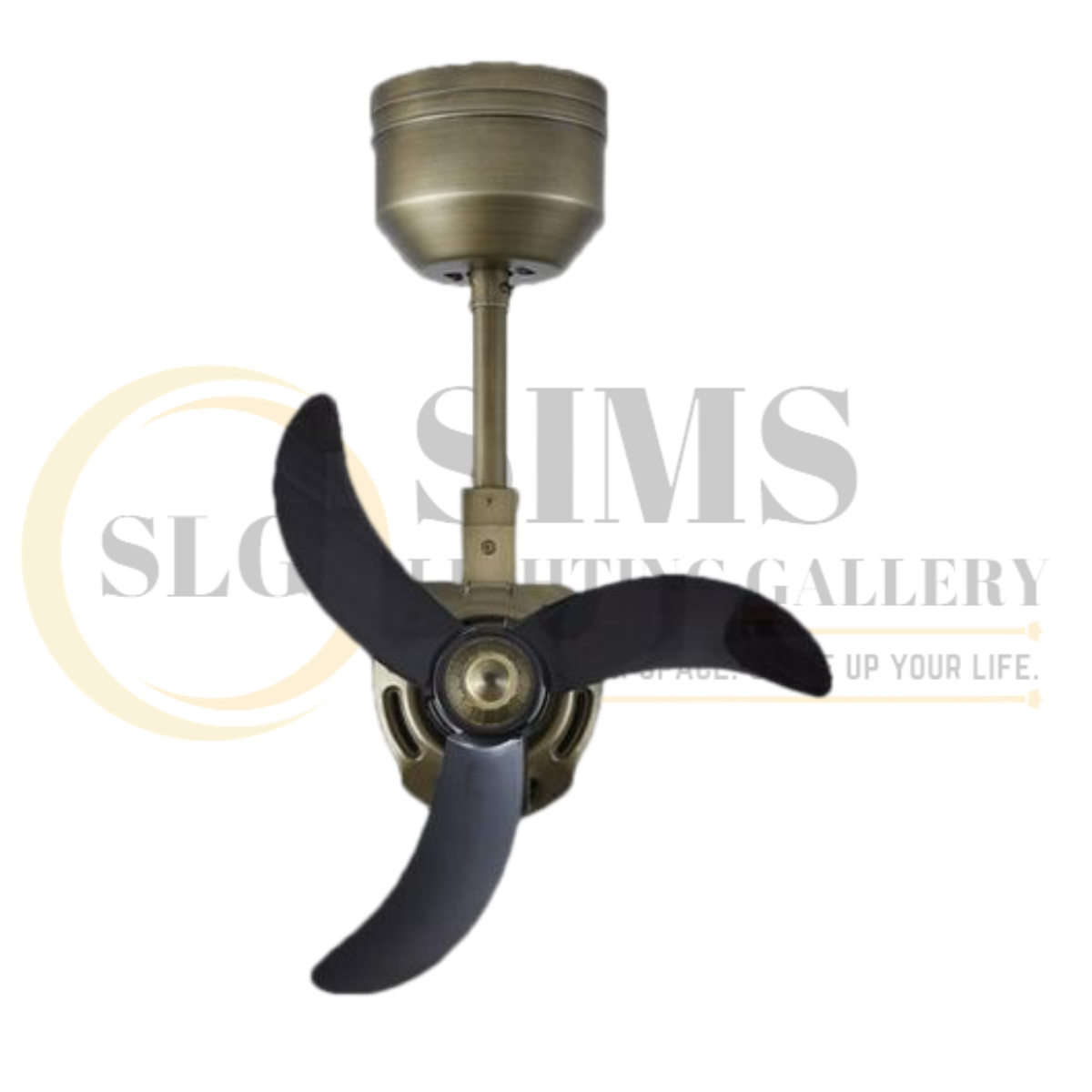 Bestar Dino 16″ Smart DC corner fan in antique bronze with black blades, ceiling mounted